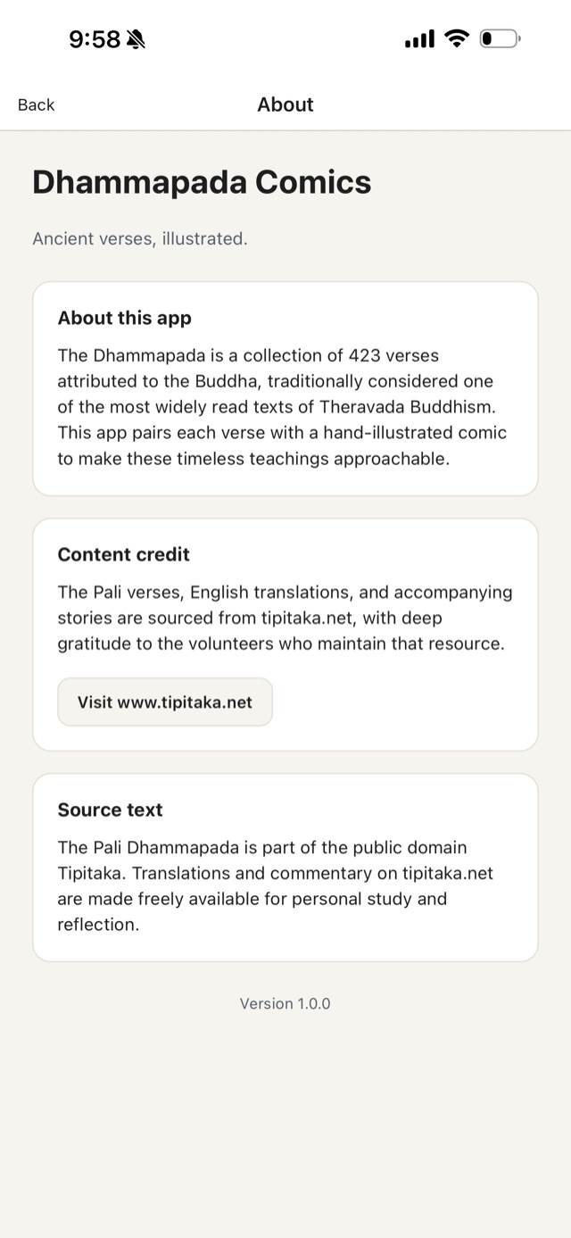 Dhammapada Comics app screenshot
