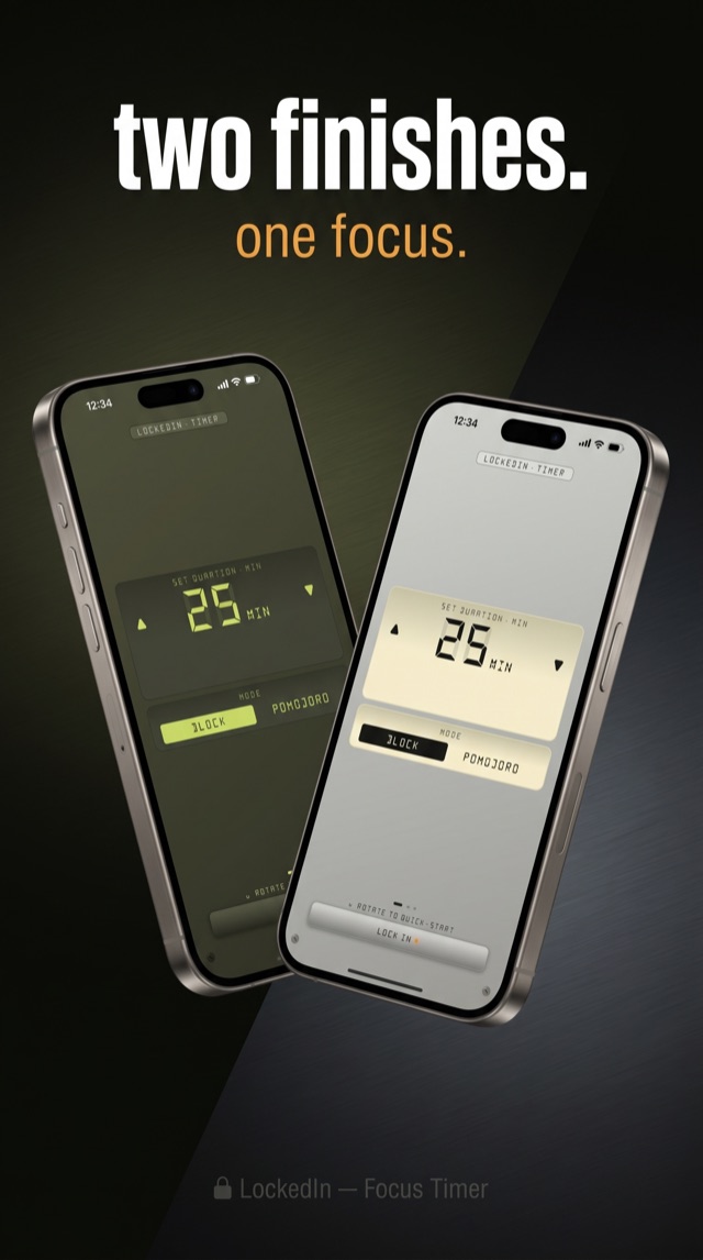 LockedIn — two finishes, one focus: retro LCD timer in dark and light