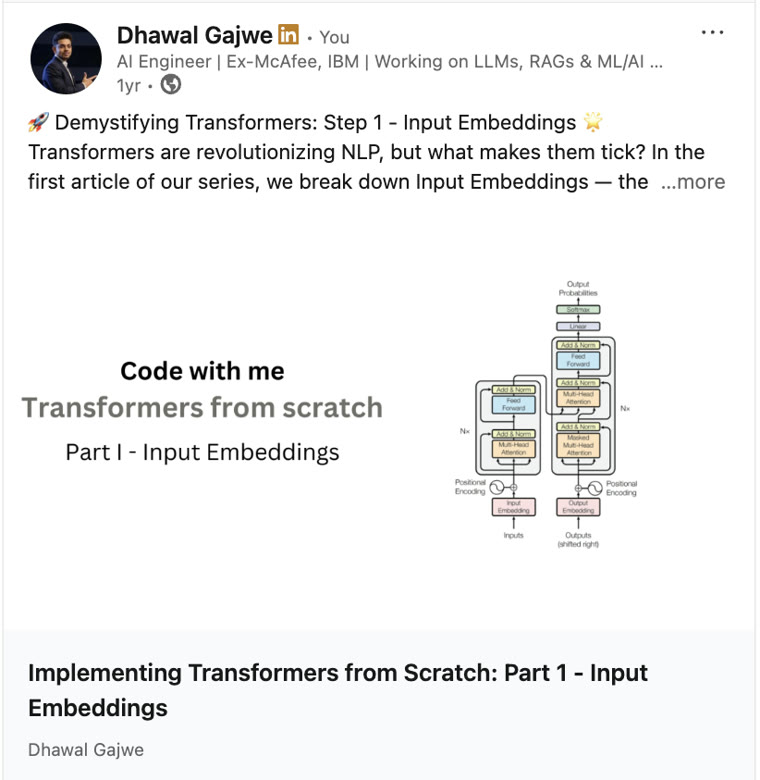 Part 1 of the series — Input Embeddings, published on LinkedIn